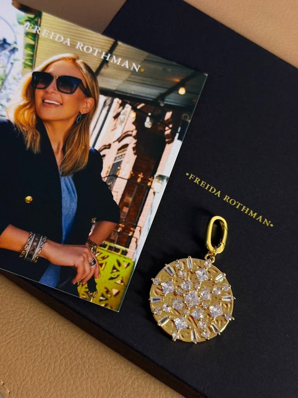 FREIDA ROTHMAN VAULT - Gold Pendant with Scattered Clear Stones Enhancer Bail